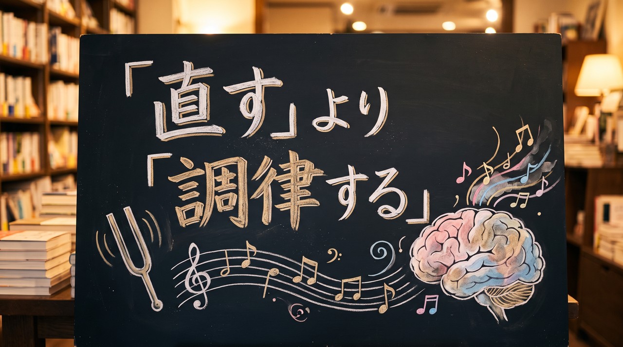 音叉と五線譜で表した「環境を調律する」イラスト